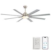 DC Motor Ceiling Fan With Dimmable Light And 8 Blade Aluminum Blades - Nickel