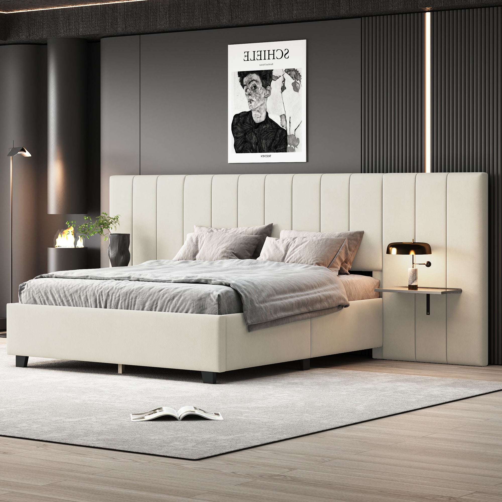 Upholstered Platform Bed With Big Headboard