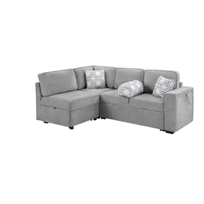 Convertible Sectional L-Shaped Sofa With Dual Pull-Out Sleepers, Flip-Top Table, USB Ports, Cup Holder & Storage