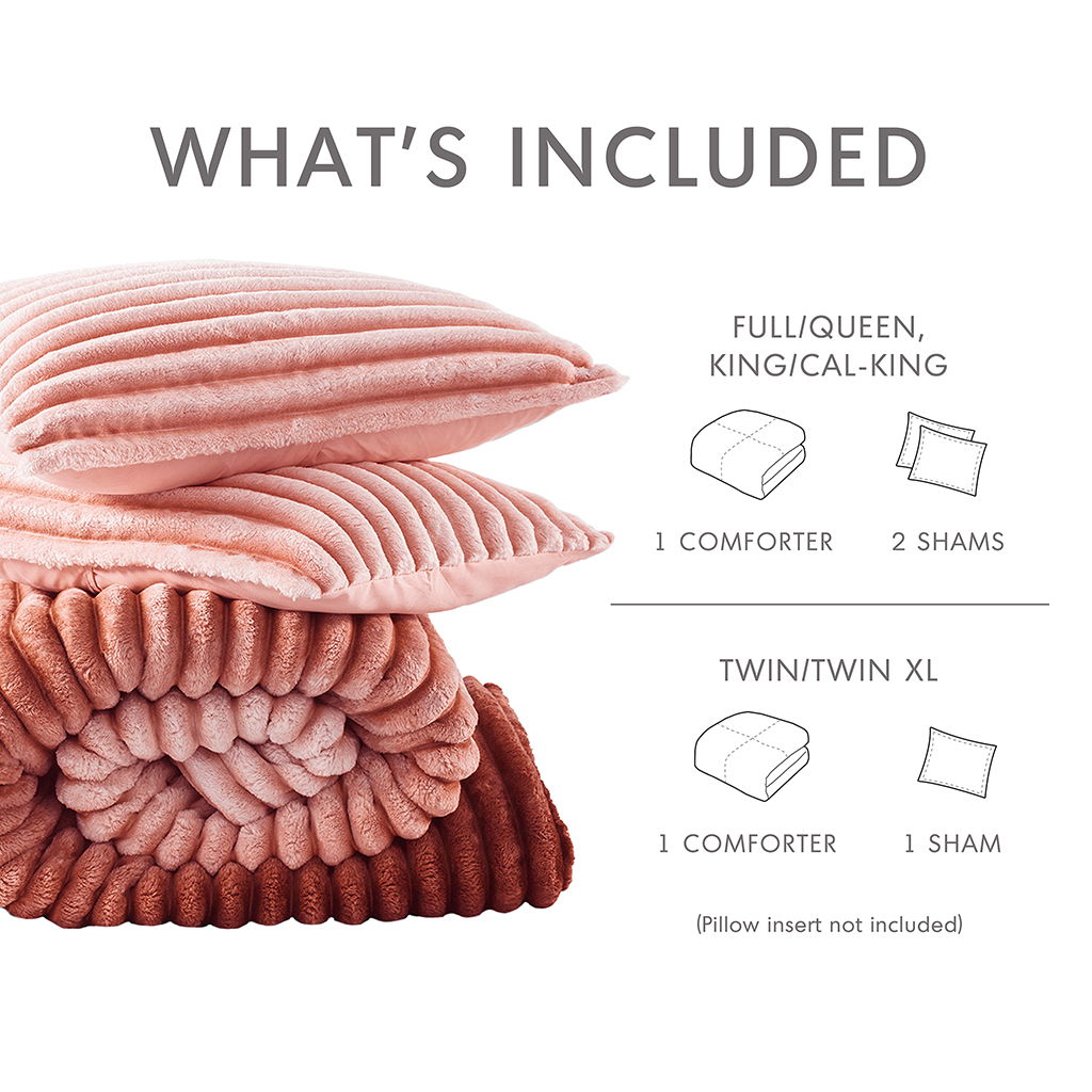 Avril - King/California King Fluffy Ribbed Plush Comforter Set - Blush Ombre