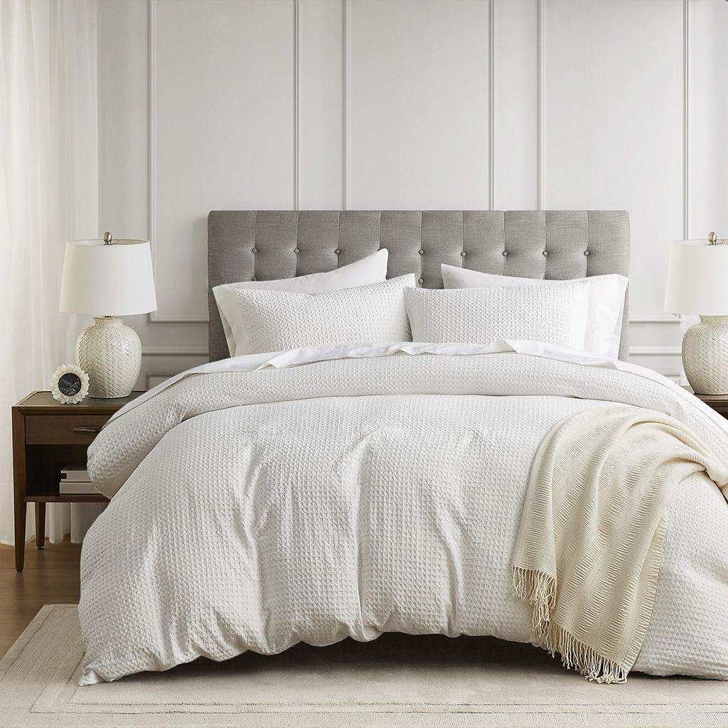 Mina - Twin/Twin XL Waffle Weave Textured Duvet Cover Set - Neutral