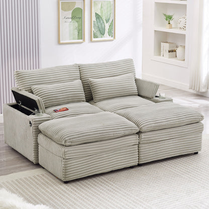 Convertible Loveseat Sofa With Storage, USB Ports, Cup Holders