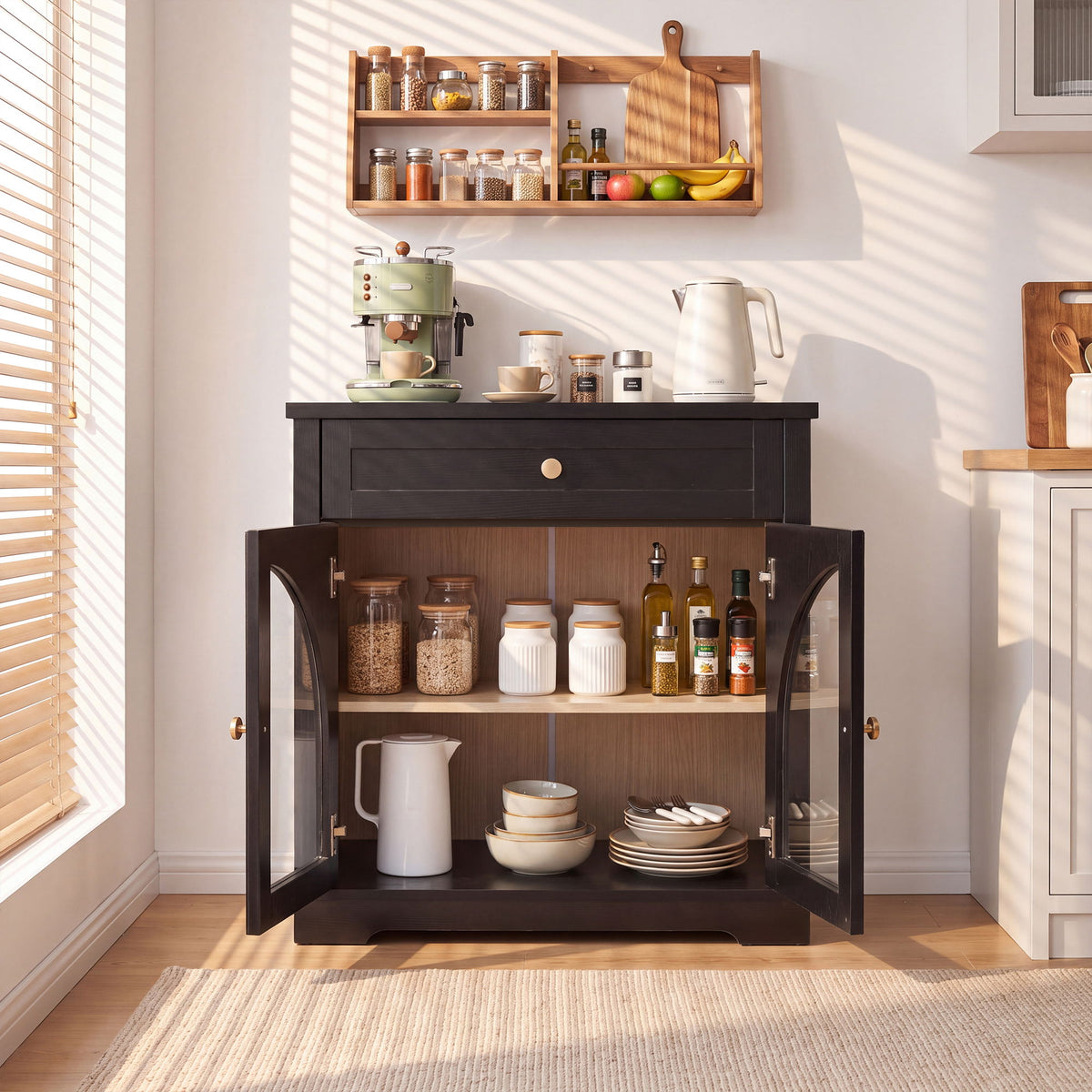 Sideboard Cabinet With 1 Drawer And 2 Arched Doors With Adjustable Shelves For Entryway - Black