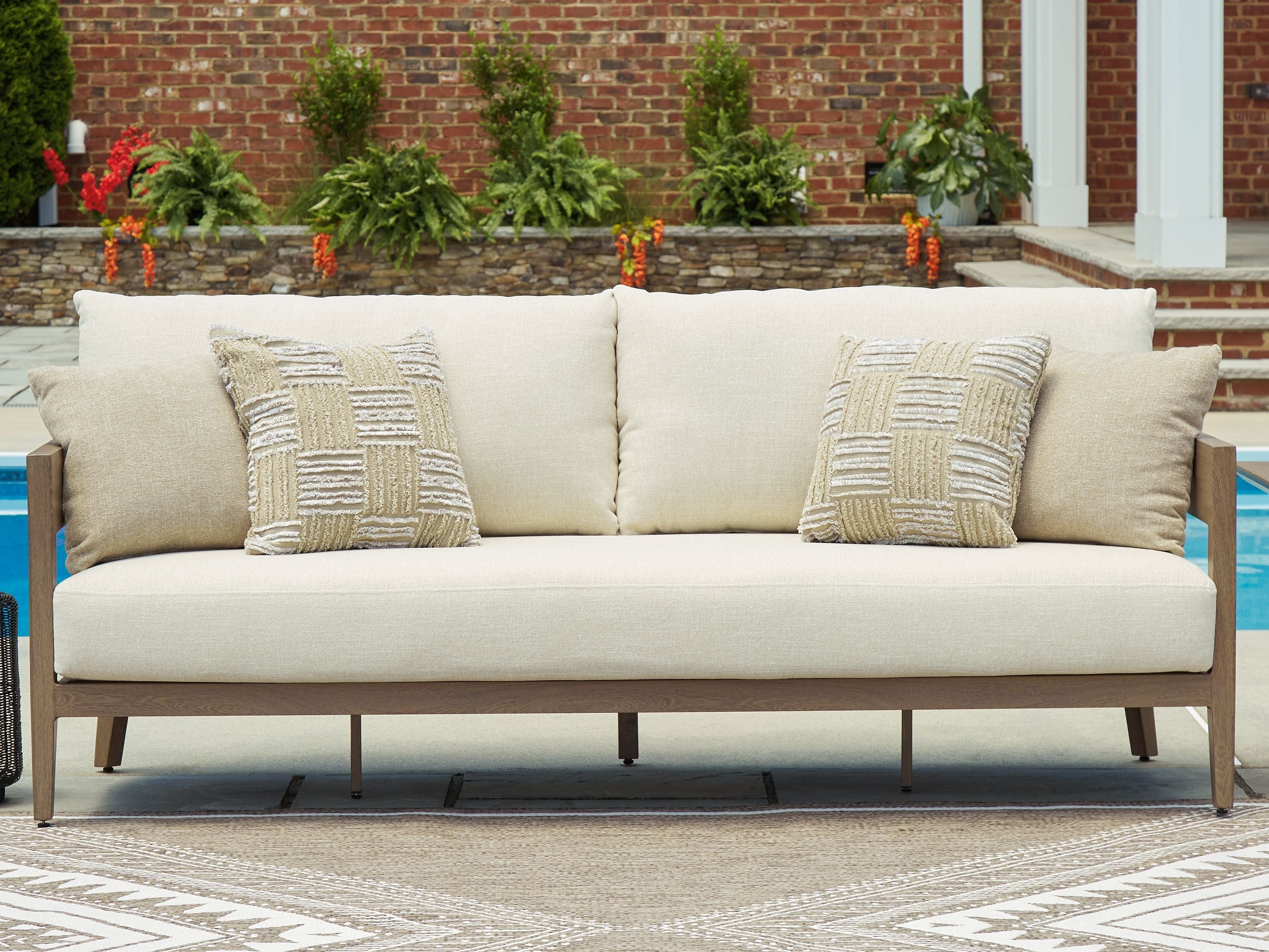 Serene Bay - Sofa With Cushion - Dark Brown / White
