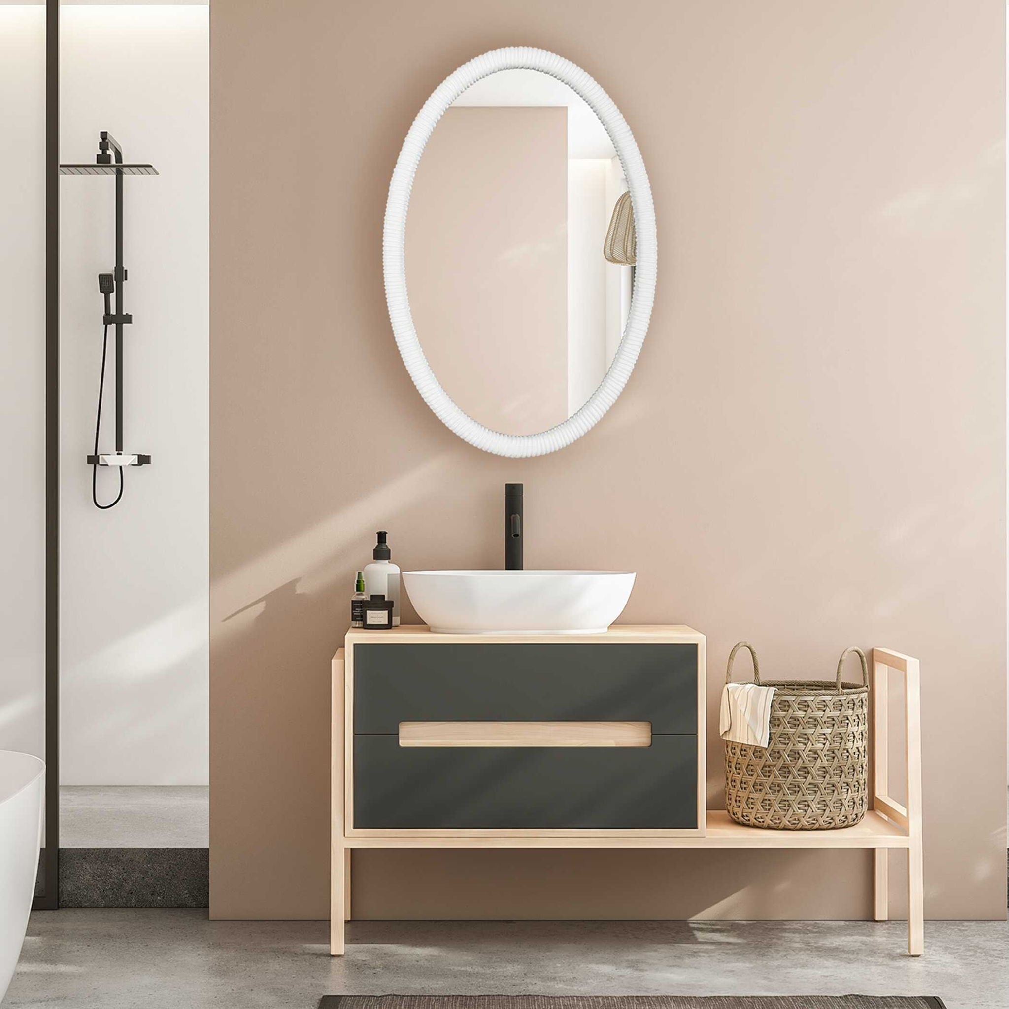 Bali - Ribbed Oval Mirror - White