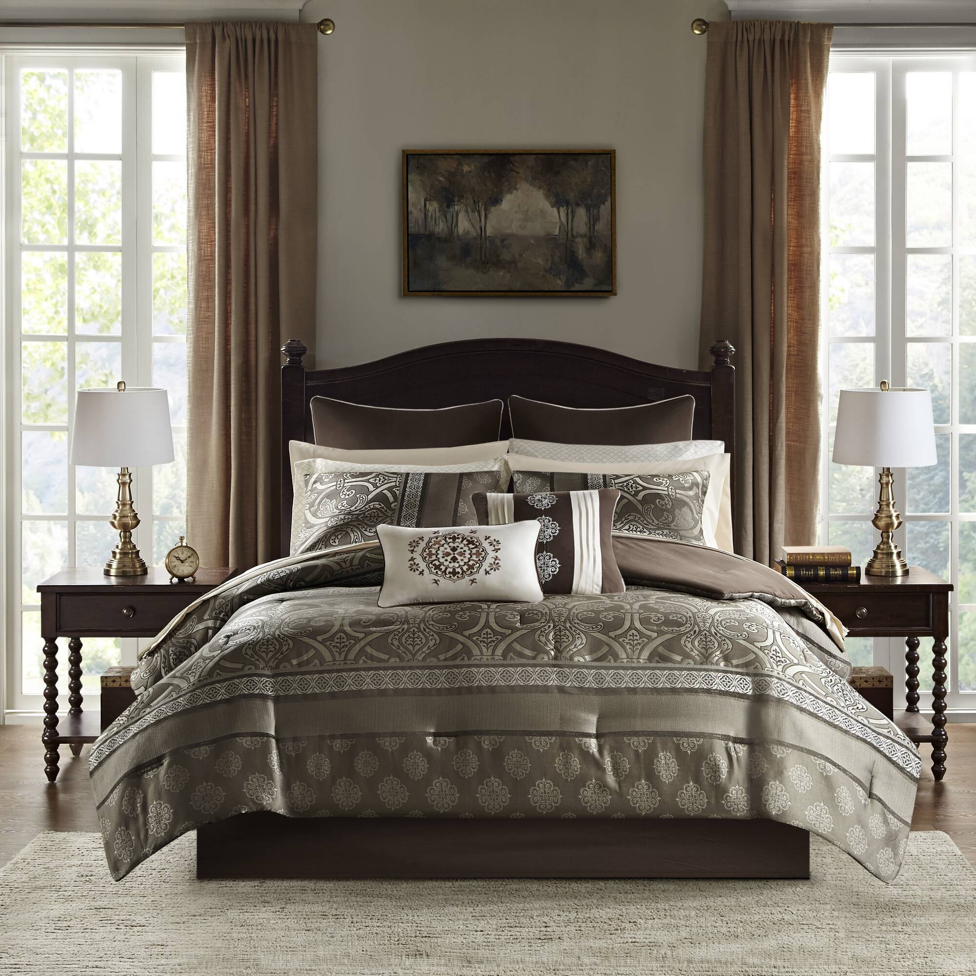 Zara - California King 16 Piece Complete Bedding Set With 2 Sheet Sets - Brown