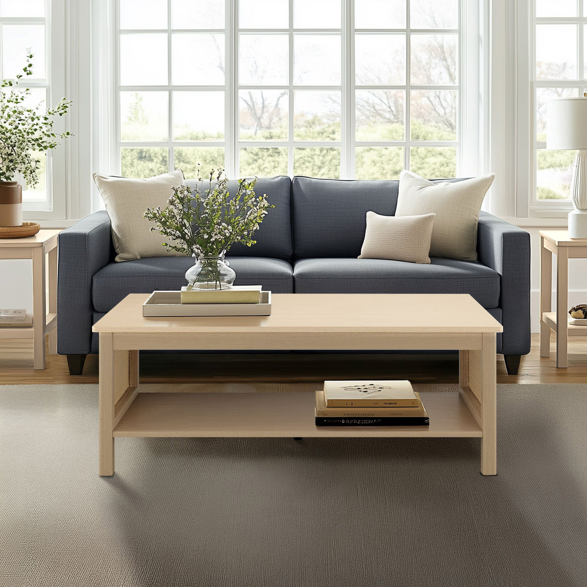 Ashlyn - 2-Tier Coffee Table With Sides & Spacious Open Shelf Storage - Natural