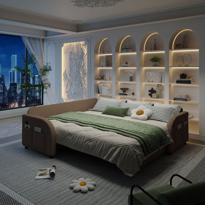 L-Shaped Couch With Pull-Out Bed, Oversize Convertible Sleeper Sofa With Side Pocket & USB Port