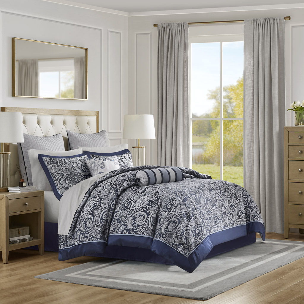 Aubrey - King 12 Piece Complete Bed Set - Navy