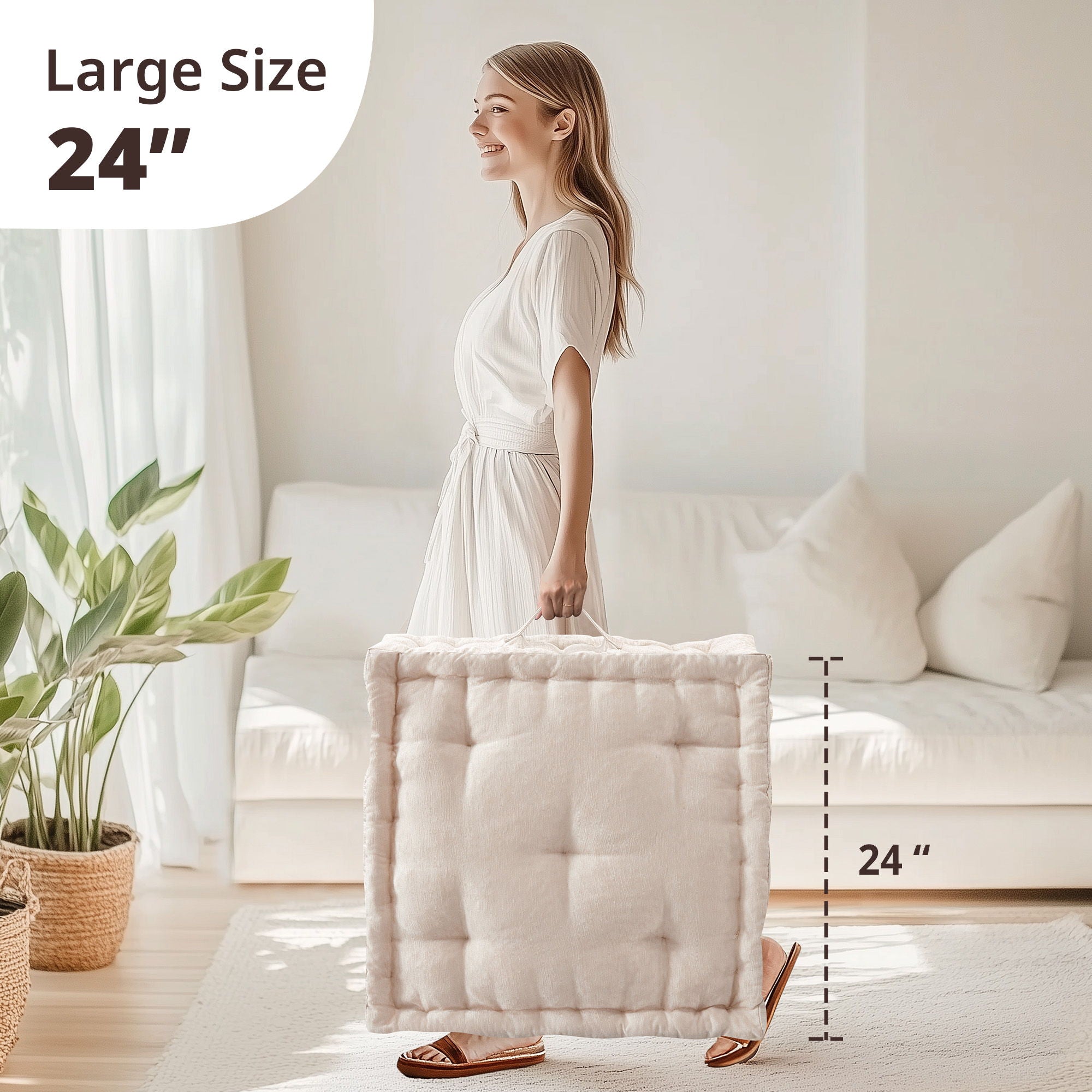 Azza - Poly Square Floor Pillow Cushion - Ivory