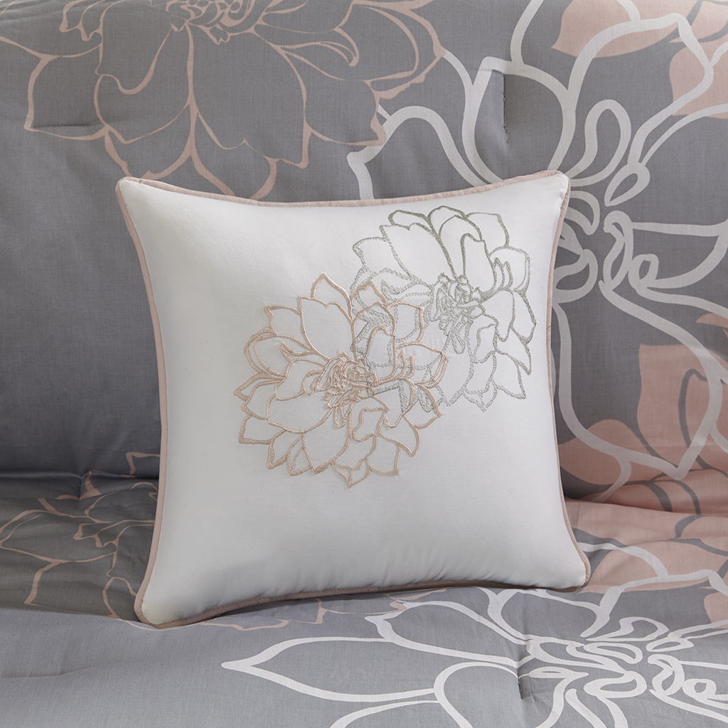 Lola - Queen Comforter Set - Gray / Blush