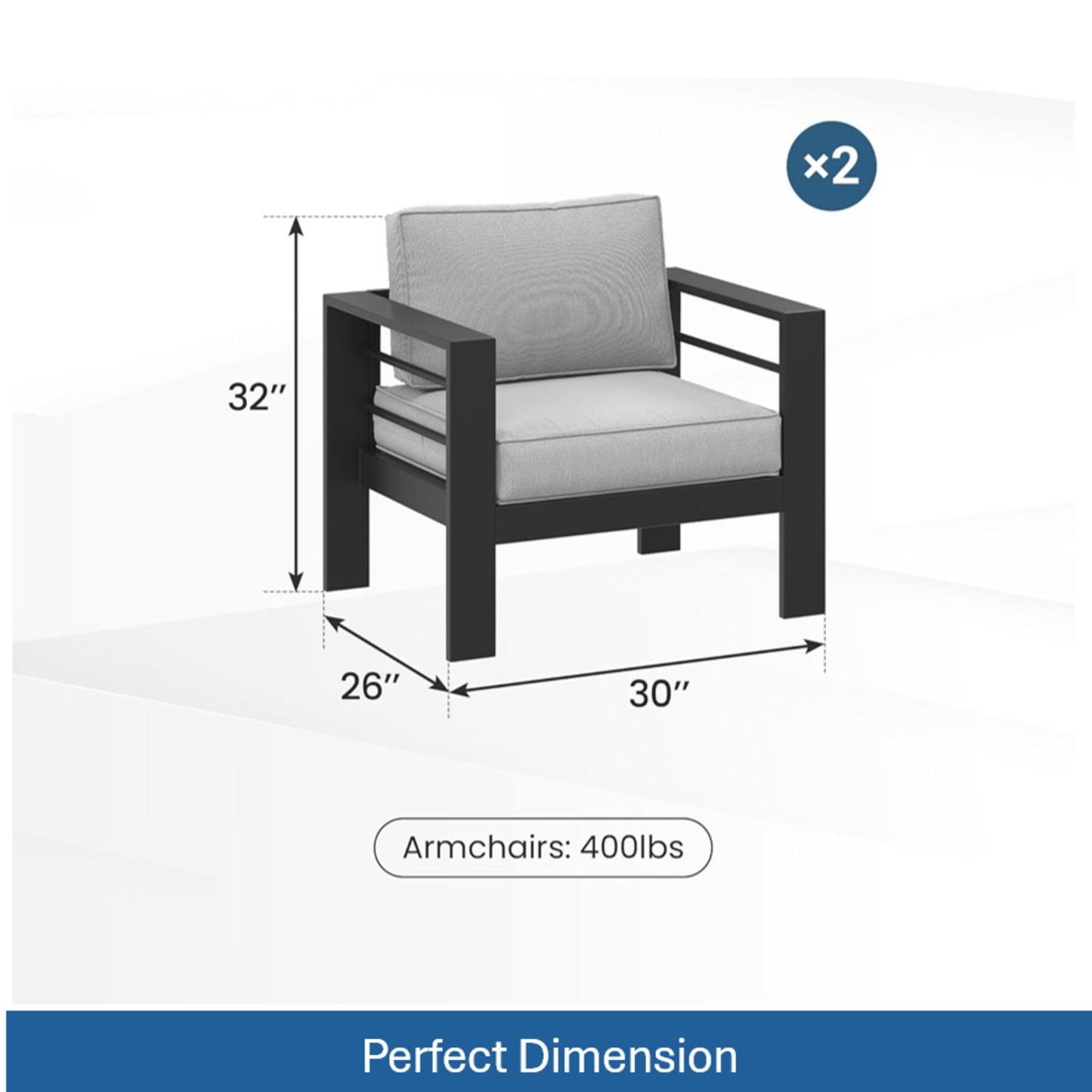 Modern All-Weather Patio Armchairs With Thick Cushions (Set of 2)