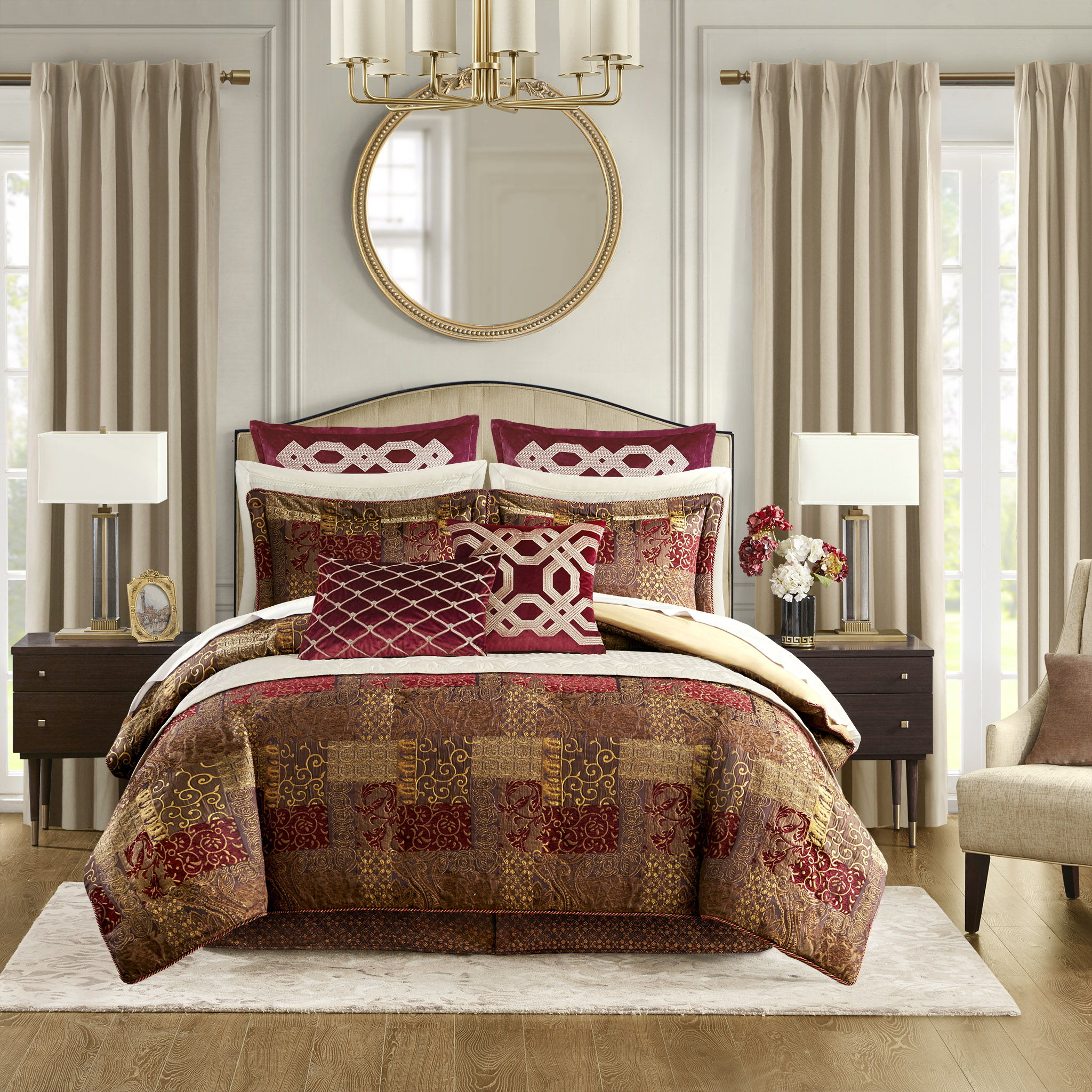 Galleria - 4 Piece Queen Red Comforter Set - Red