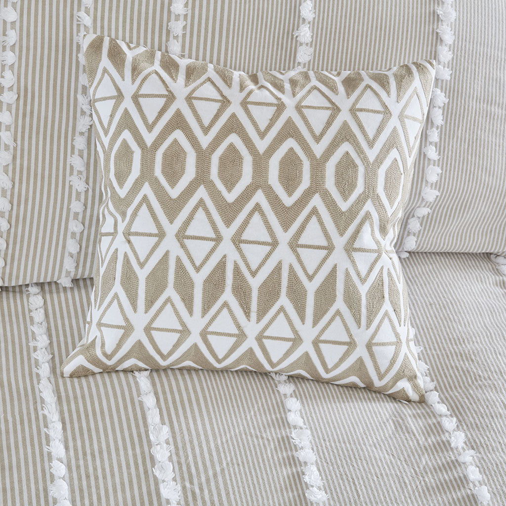 Anslee - Embroidered Square Decorative Pillow - Taupe