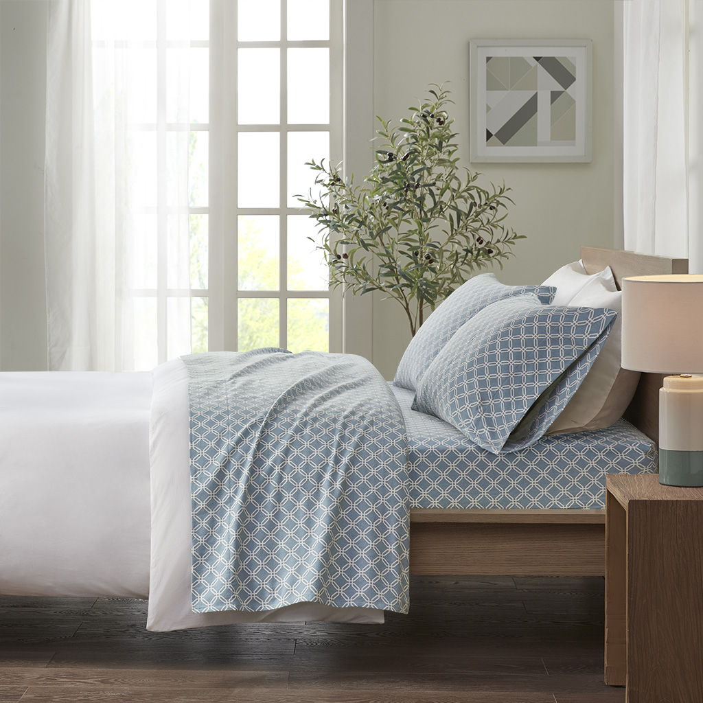 Cozy Flannel - Printed Sheet Set - Blue Geo