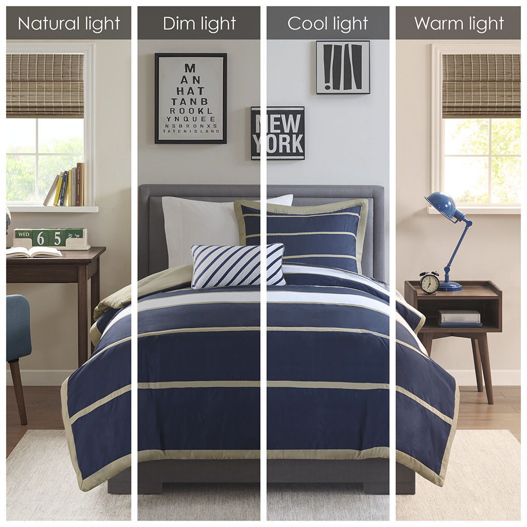 Ashton - Duvet Cover Set - Khaki / Navy