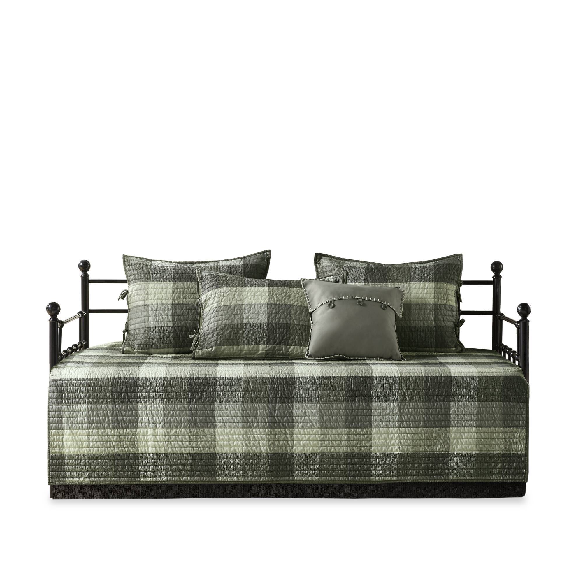 Ridge - 6 Piece Reversible Plaid Daybed Cover Set - Gray