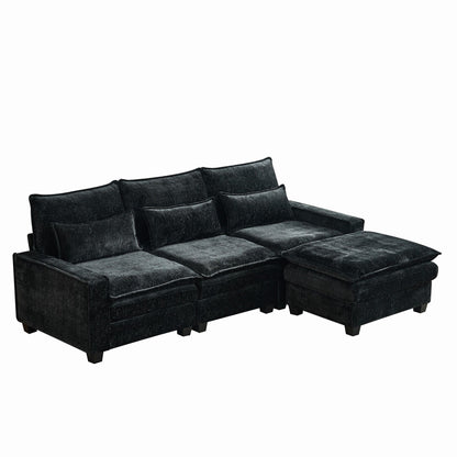 Modern Comfy L Shaped Sectional Sofa With Movable Ottoman