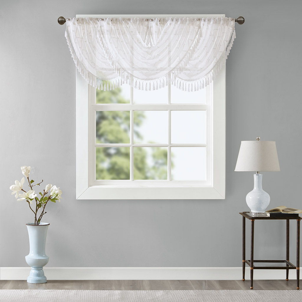 Irina - Diamond Sheer Embroidered Waterfall Valance - White