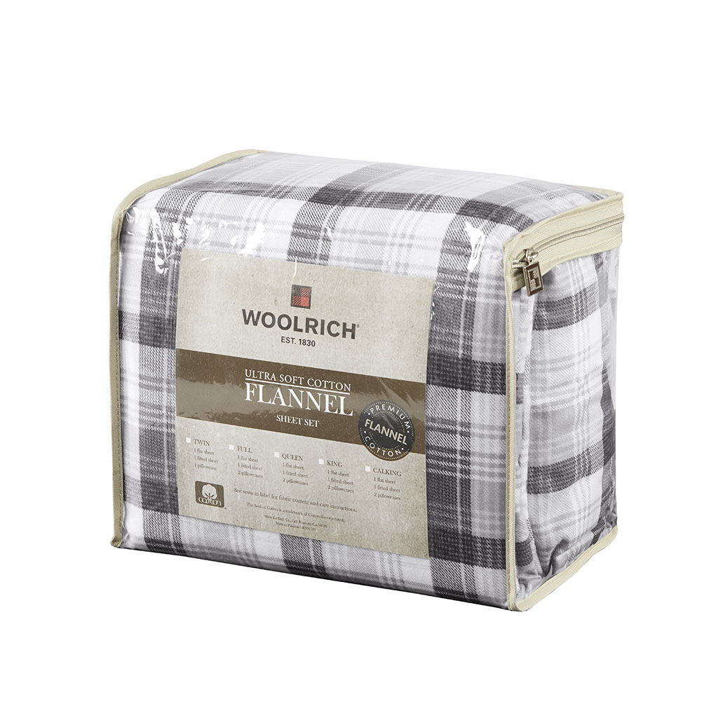 Flannel - California King Sheet Set - Gray Plaid