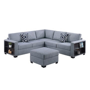 Contemporary Sectional Sofa 4 Piece Set With Built In Shelves L - Shaped Design