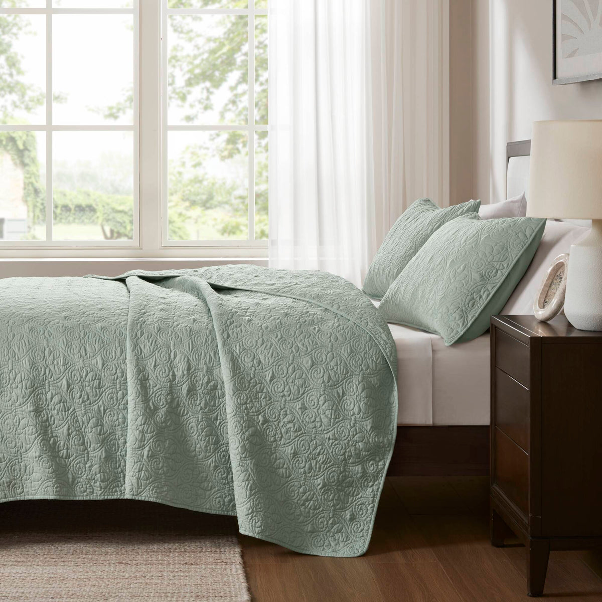 Quebec - King Reversible Coverlet Set - Seafoam
