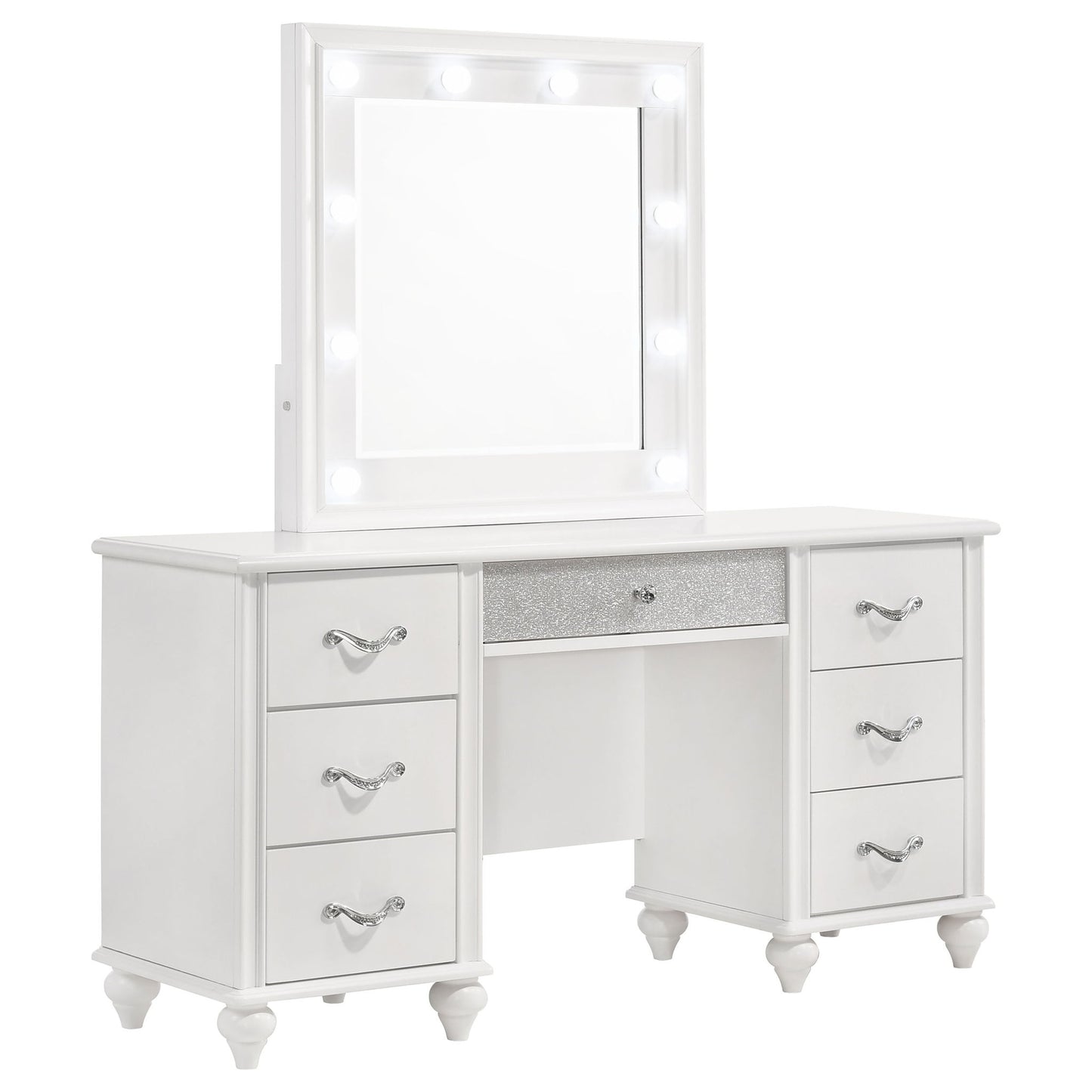 Charlotte - 7 Drawer Vanity Desk With LED Mirror - White
