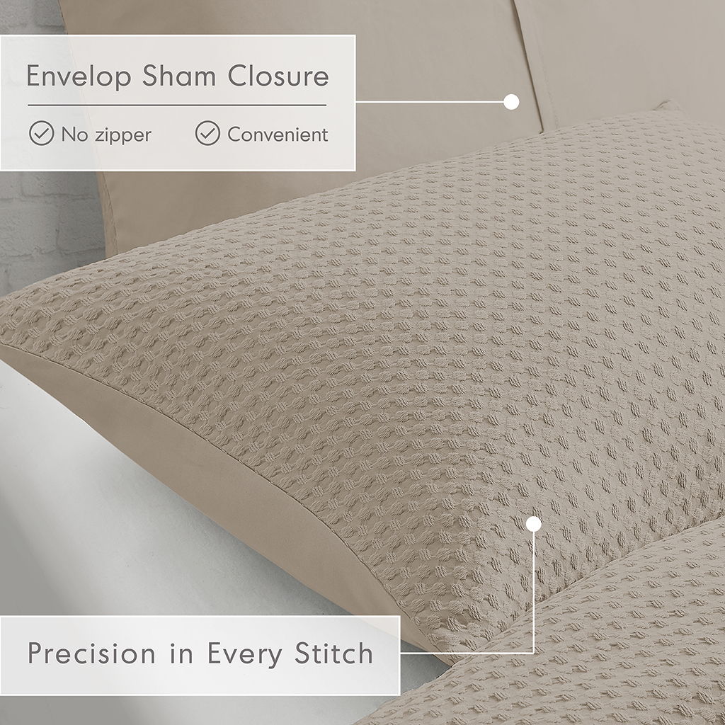 Mina - Full/Queen Waffle Weave Textured Comforter Set - Neutral