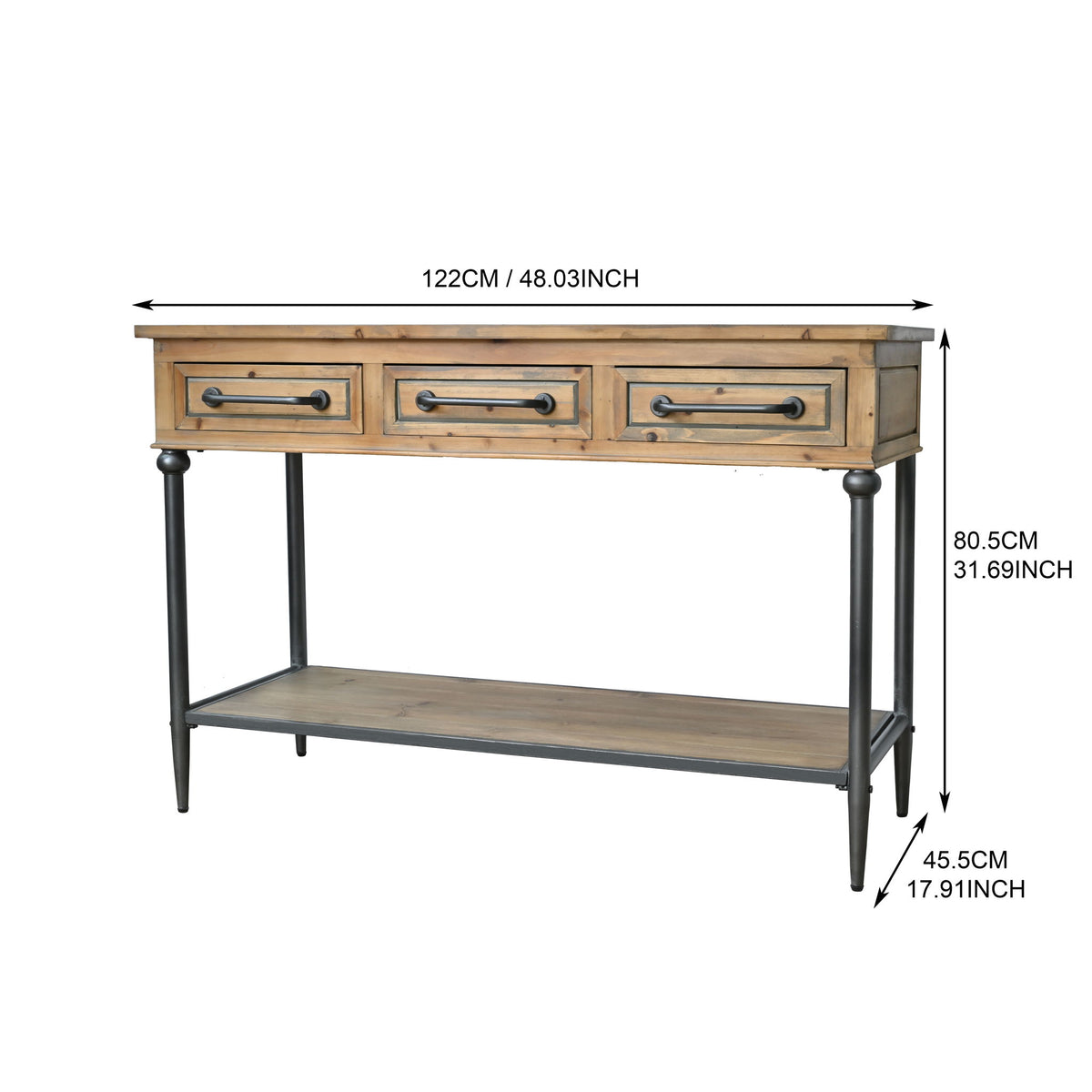 Accent Storage Console Table With Open Shelf And 3 Drawers For Living Room - Natural Wood / Brown