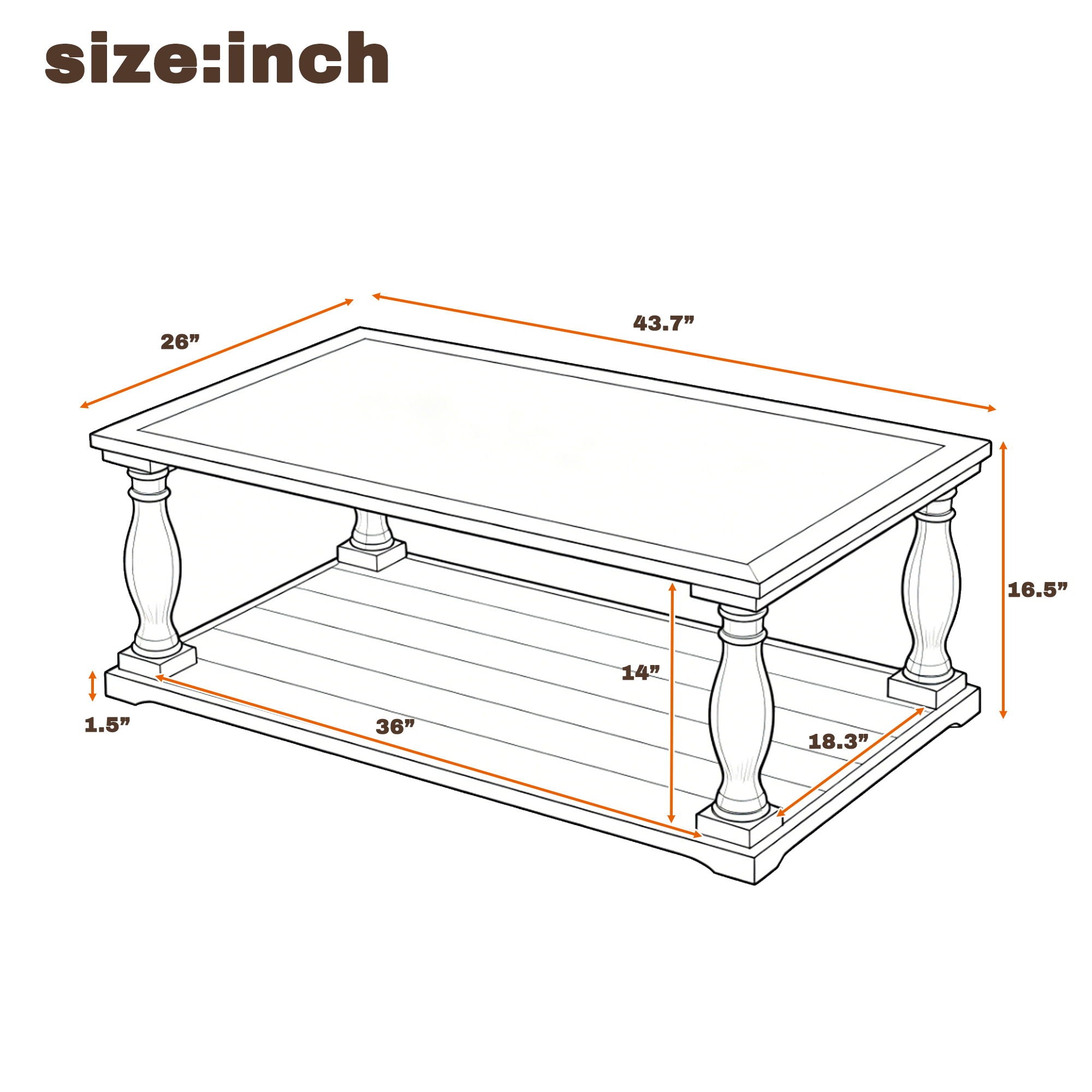 Farmhouse Rectangular Coffee Table With 2 Tiers