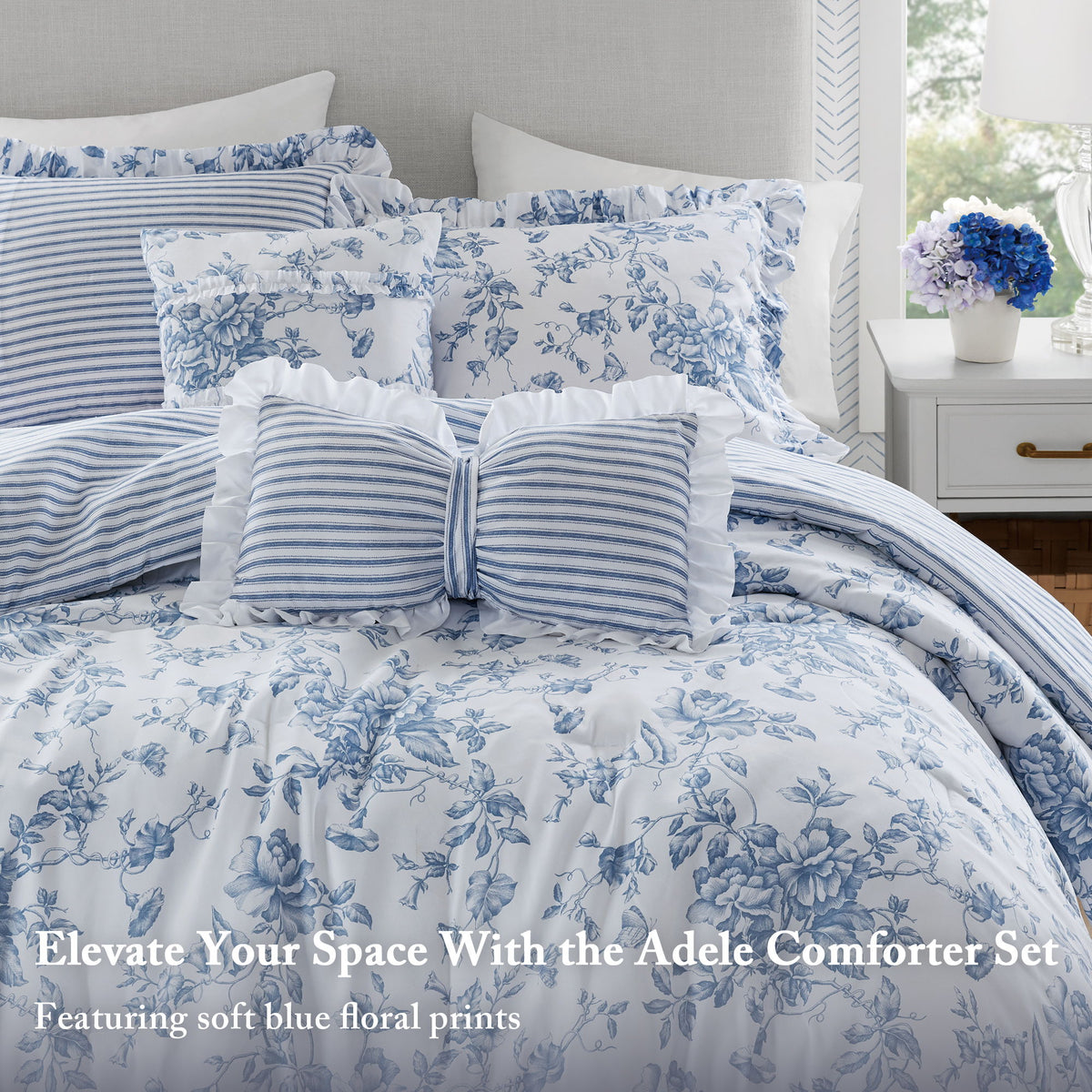 Adele - King 5 Pieces Comforter Set With Decorative Pillows - Blue