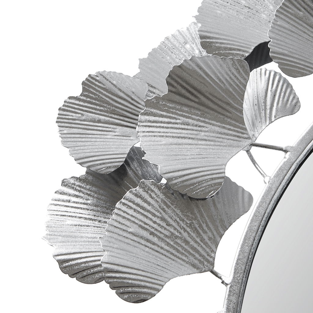 Eden - Eden Gingko Leaf Round Wall Mirror 30.5" - Silver