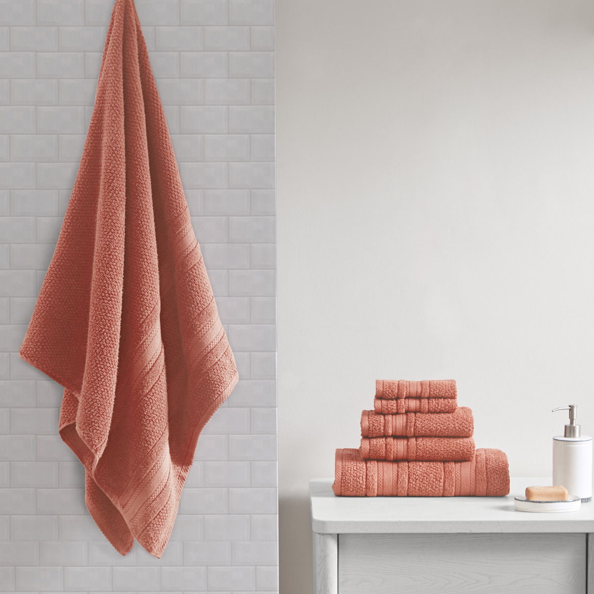 Adrien - 6 Piece Towel Set - Coral