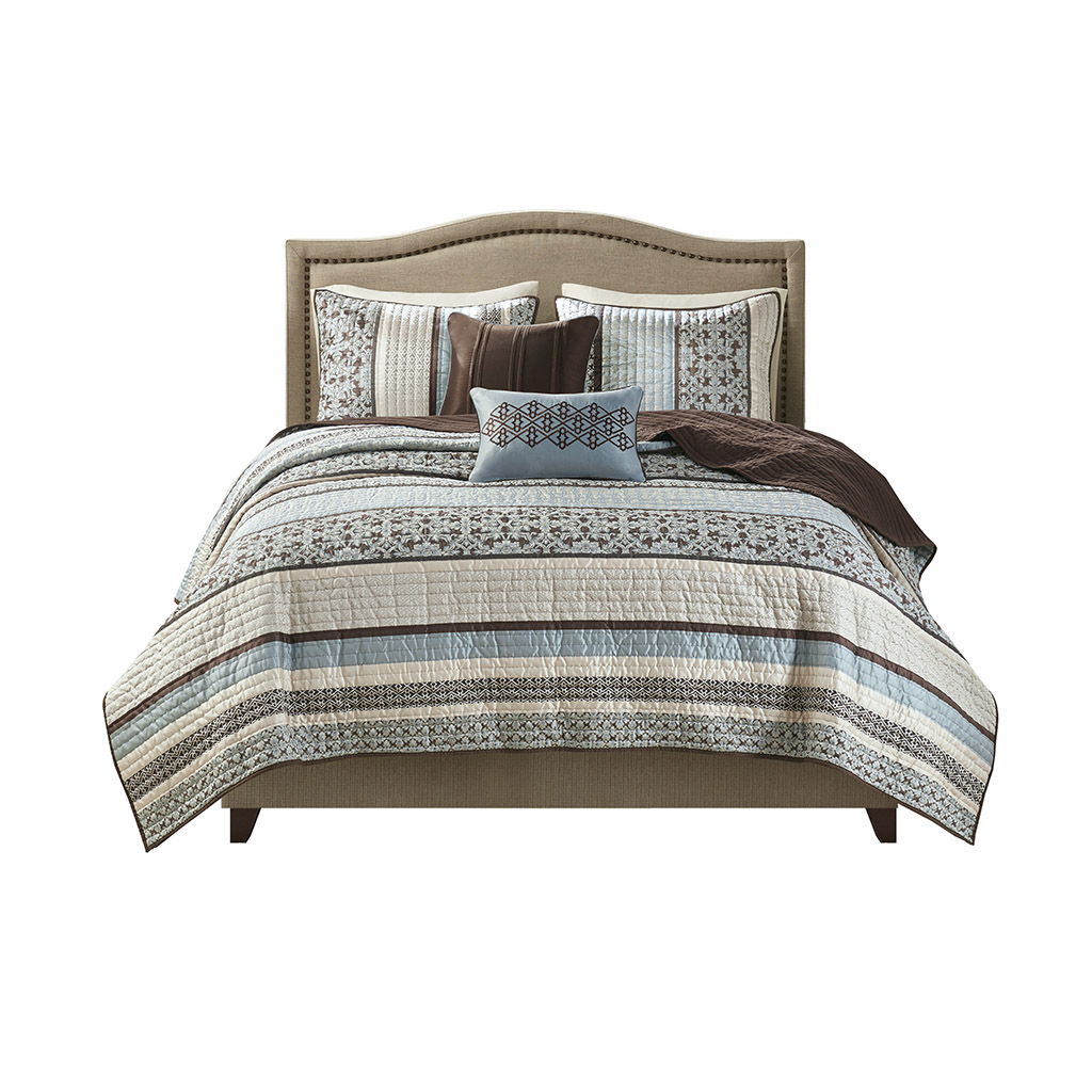 Princeton - 5 Piece Reversible Coverlet Set - Blue