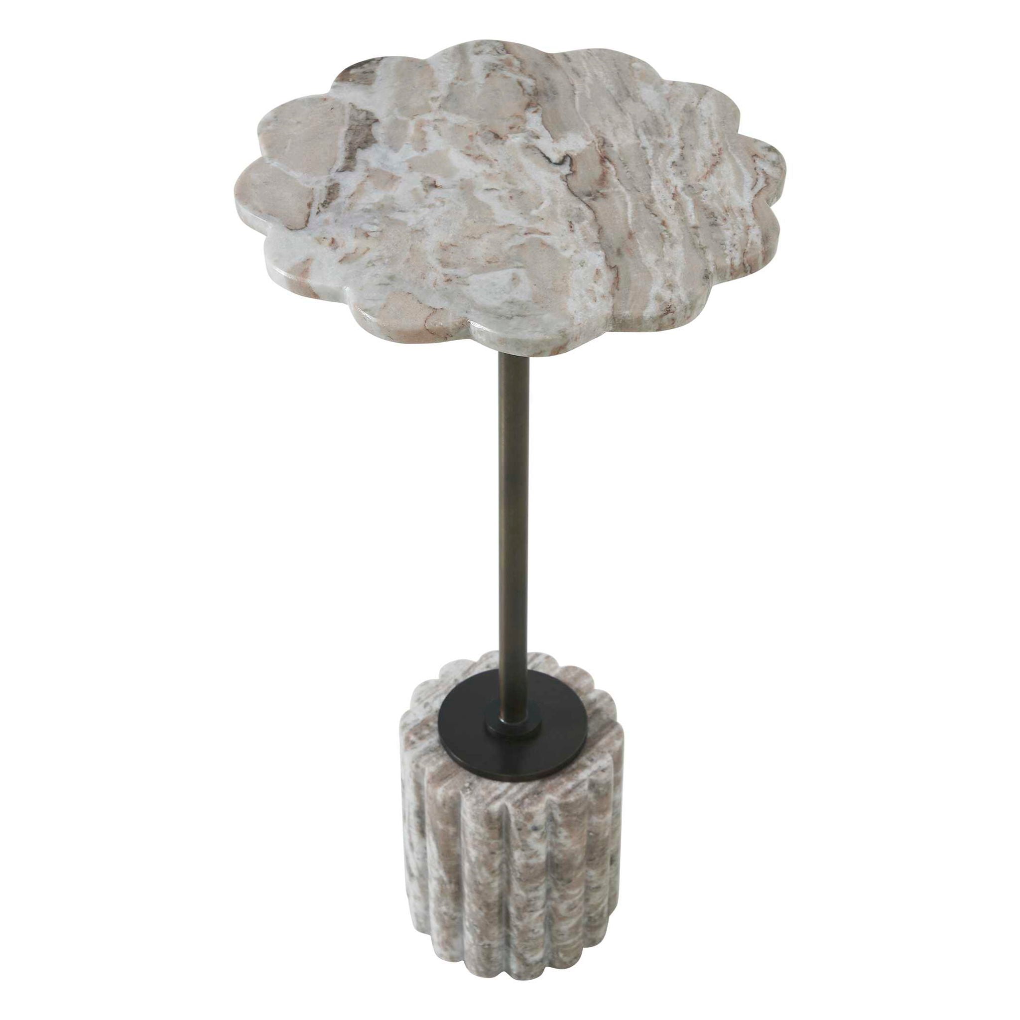 Lana - Scalloped Marble Drink Table - Bronze / White