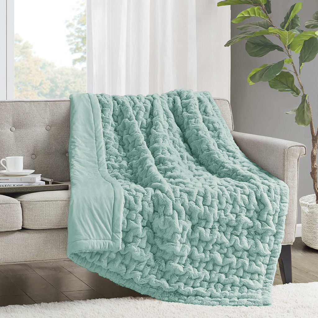 Ruched Fur - Ruched Throw - Aqua