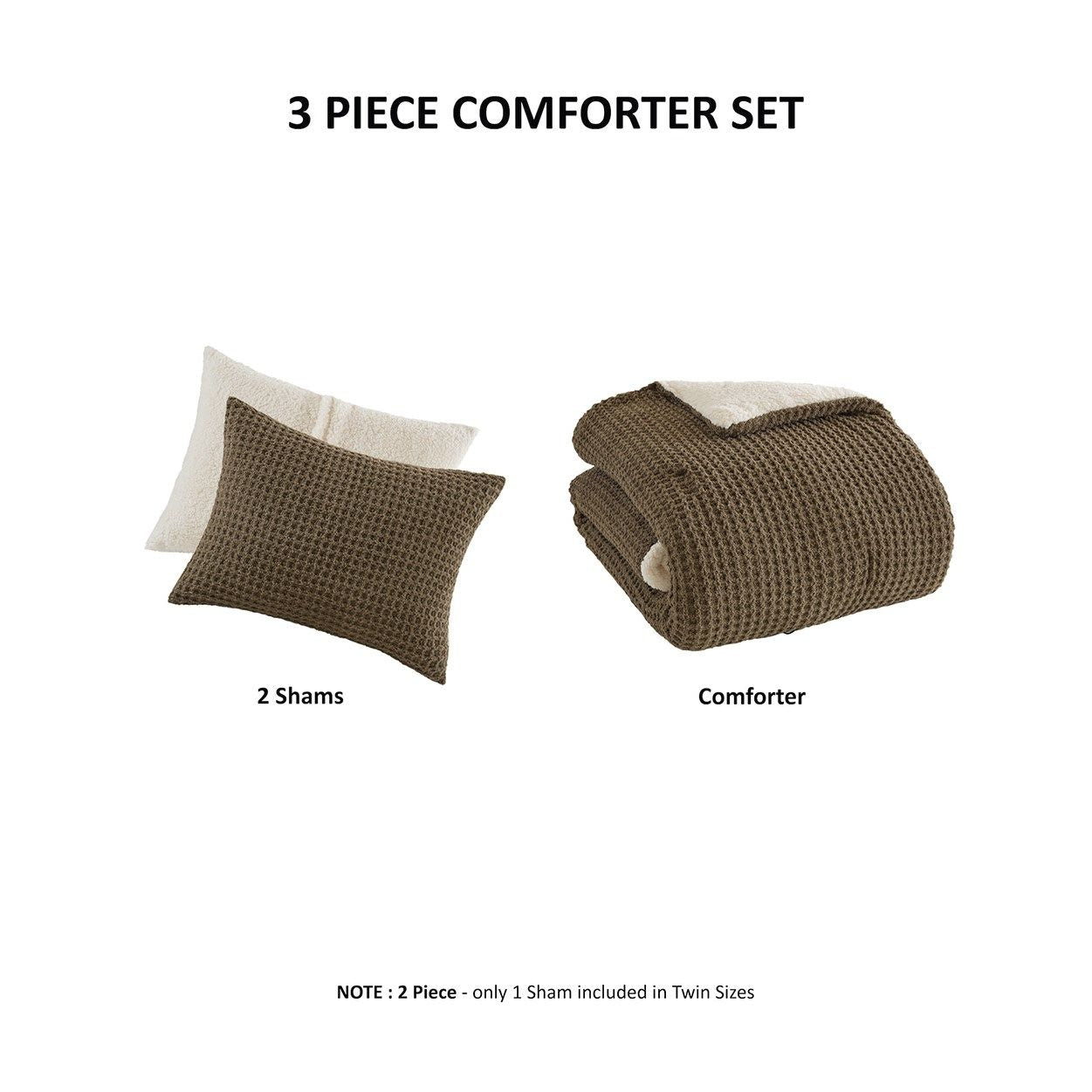 Riordan - 3 Piece King Waffle Knit Comforter Set - Brown