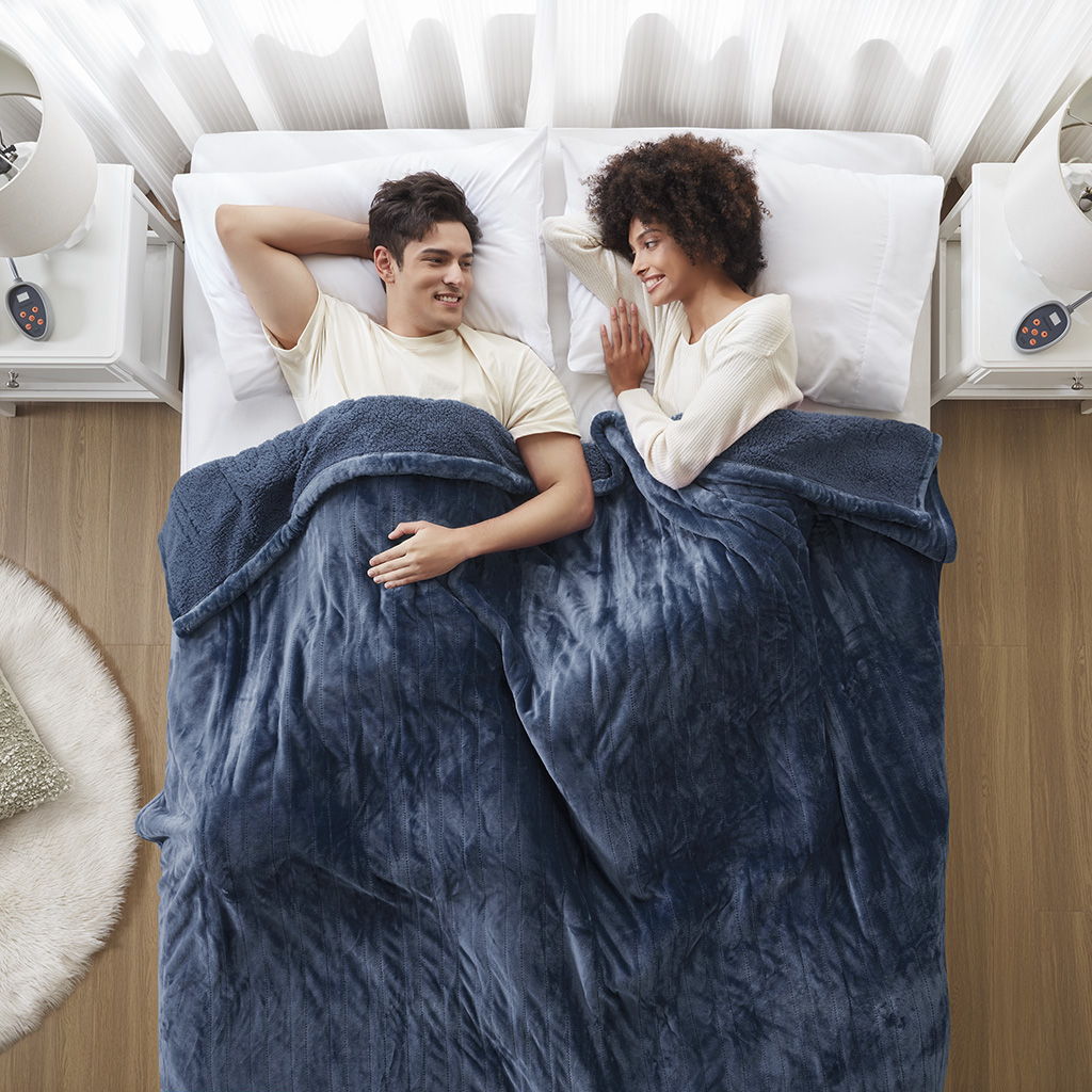 Heated Microlight to Berber - Twin Blanket - Indigo
