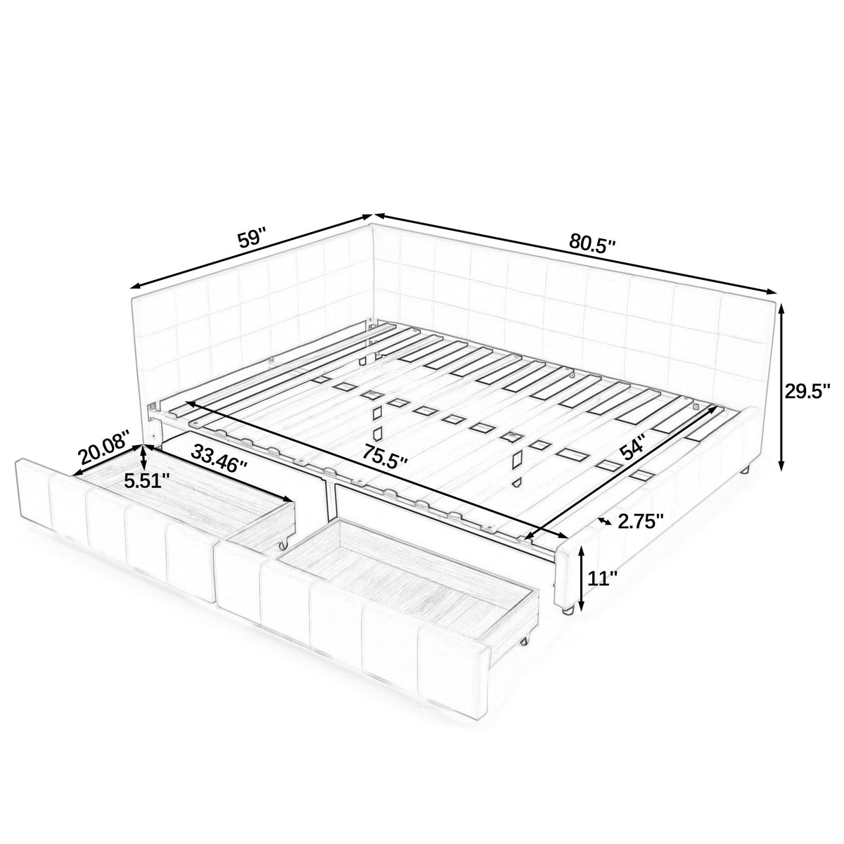 Upholstered Storage Tufted Bed Frame With Backrest And Armrests
