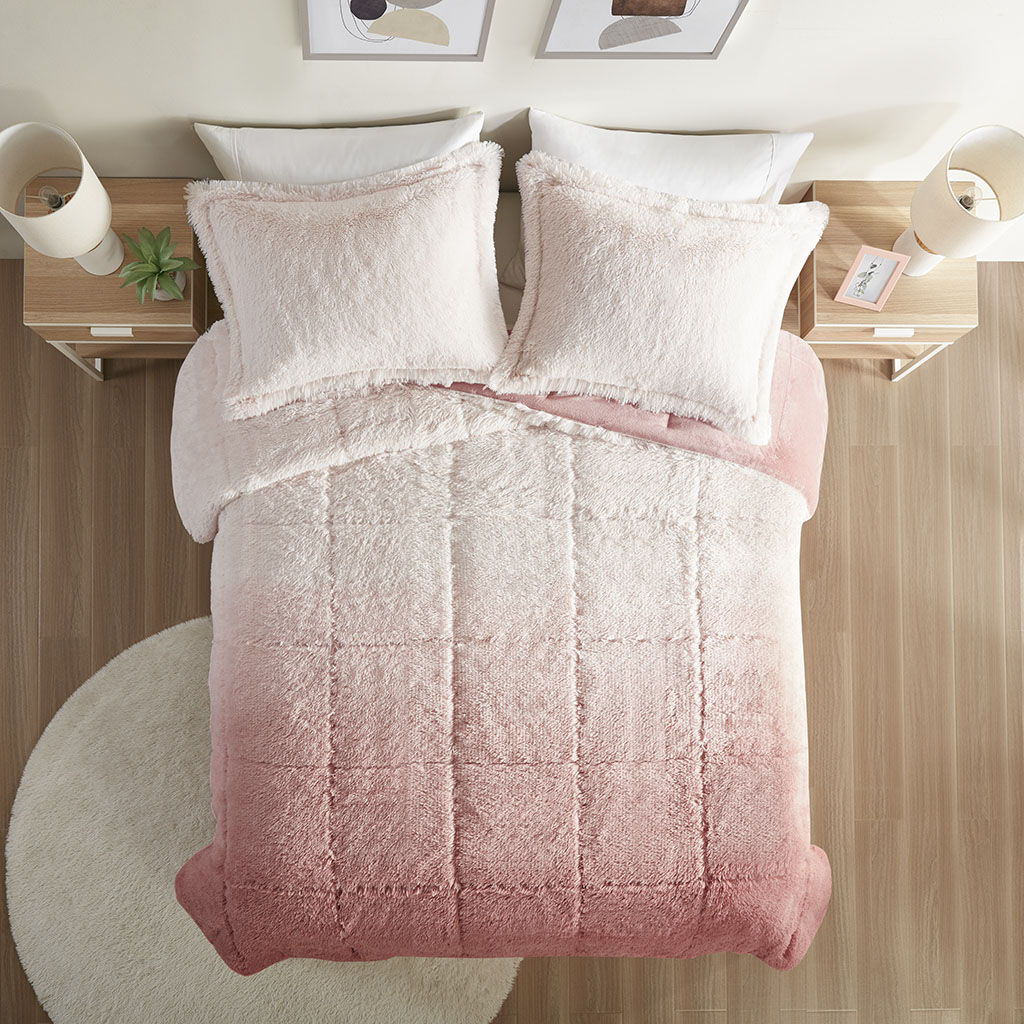 Brielle - Ombre Shaggy Long Comforter Mini Set - Blush
