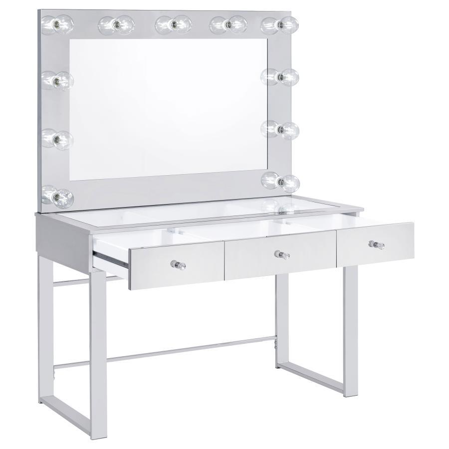 Umbridge - 3-Drawer Vanity Set With Lighting - Chrome And White