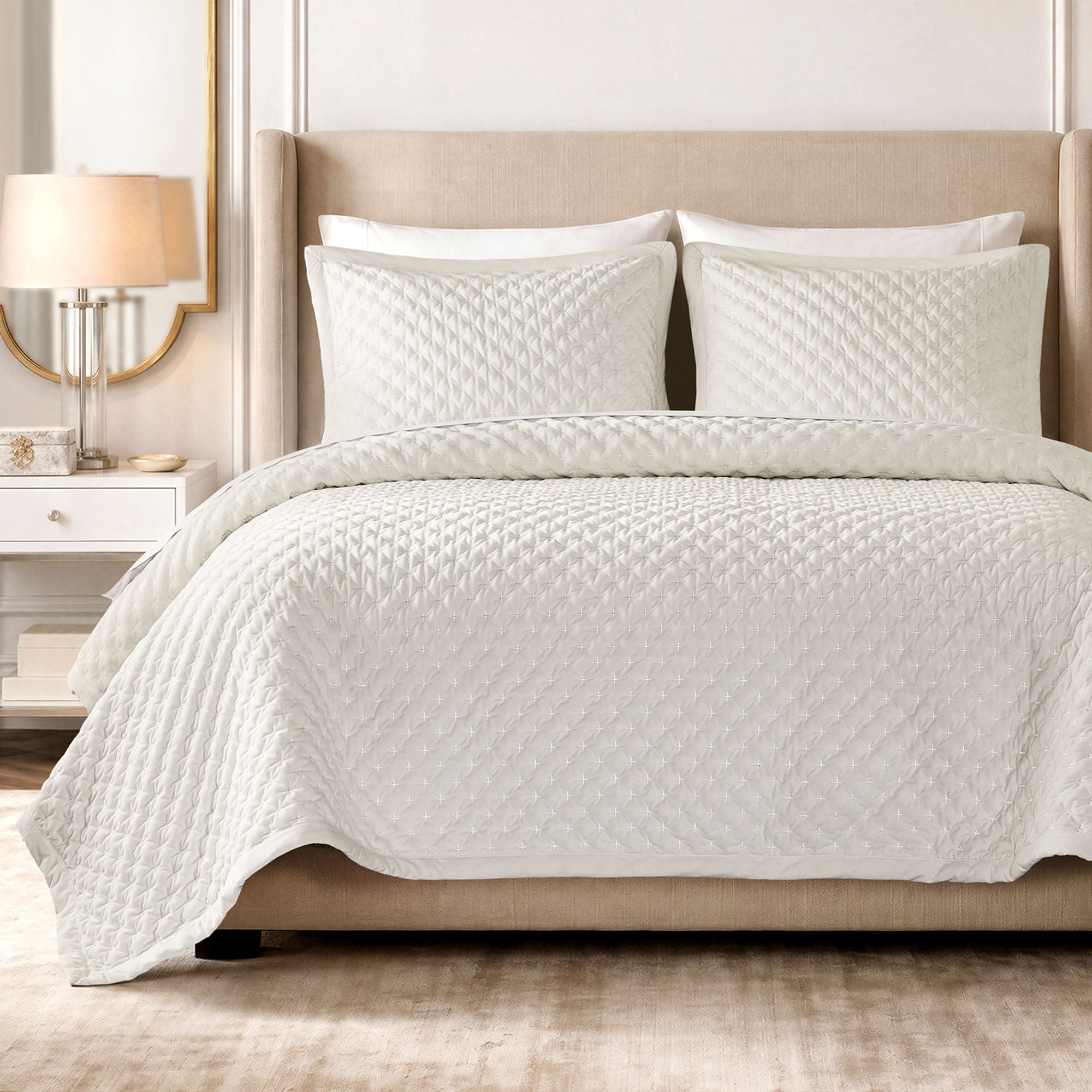 Charleston - 3 Piece King Velvet Coverlet Mini Set - White