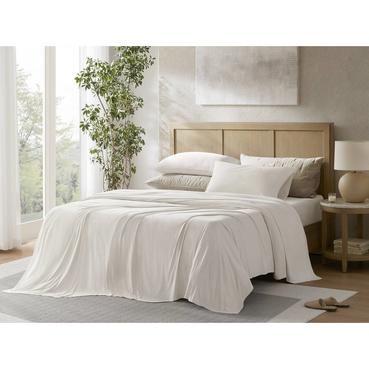 Split King Stretch Jersey Sheet Set - White