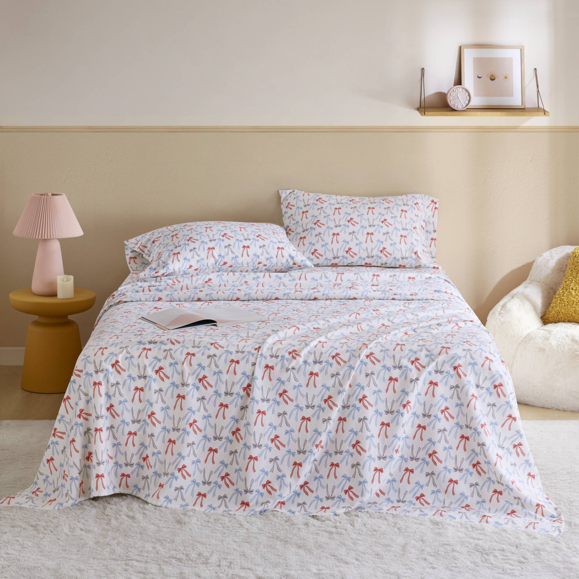 Cozy Soft - Queen 100% Flannel Pigment Printed Sheet Set - Happy Bows