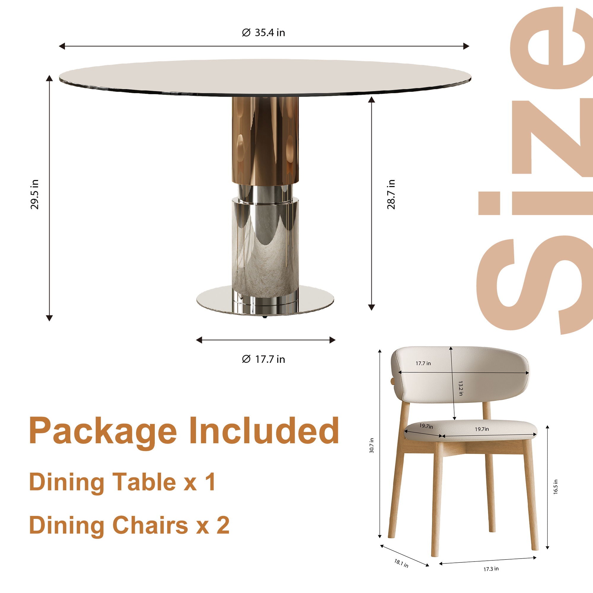 Round Dining Table & Tempered Glass Top - Brown