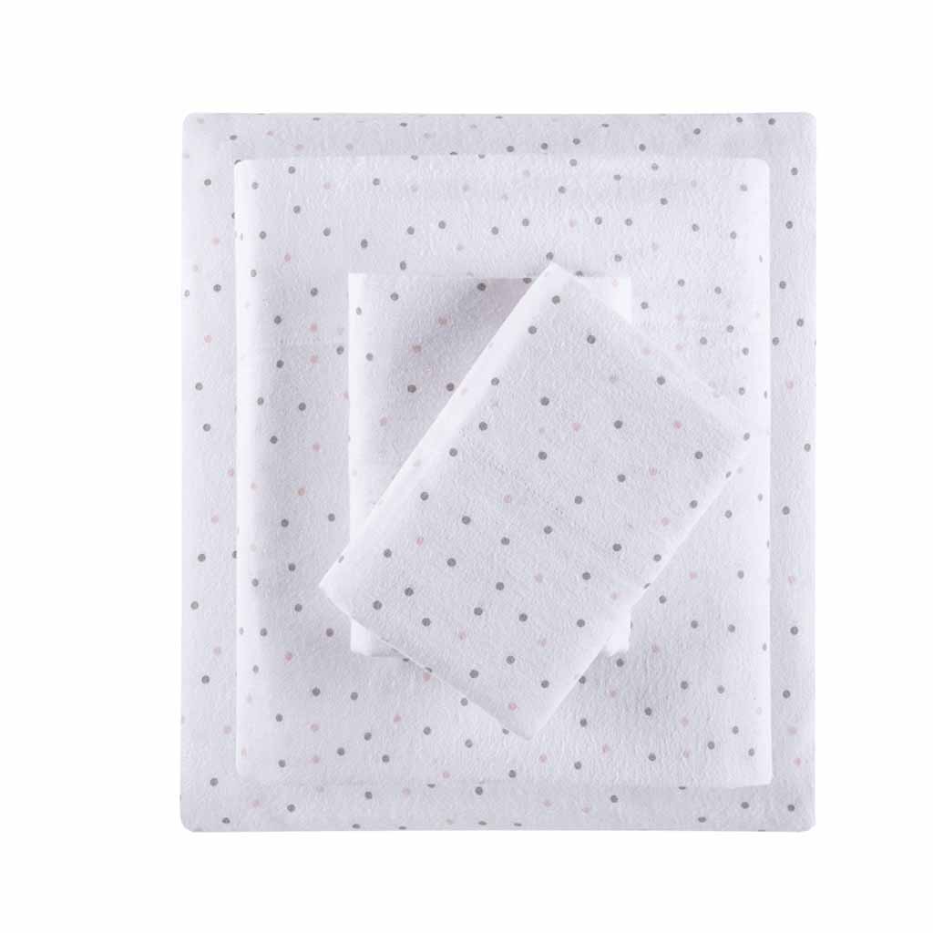 Twin Long Cozy Soft Novelty Print Sheet Set - Gray / Pink Dots