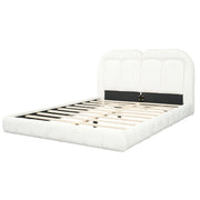 Queen Size Upholstered Platform Bed With Tufted Headboard - White