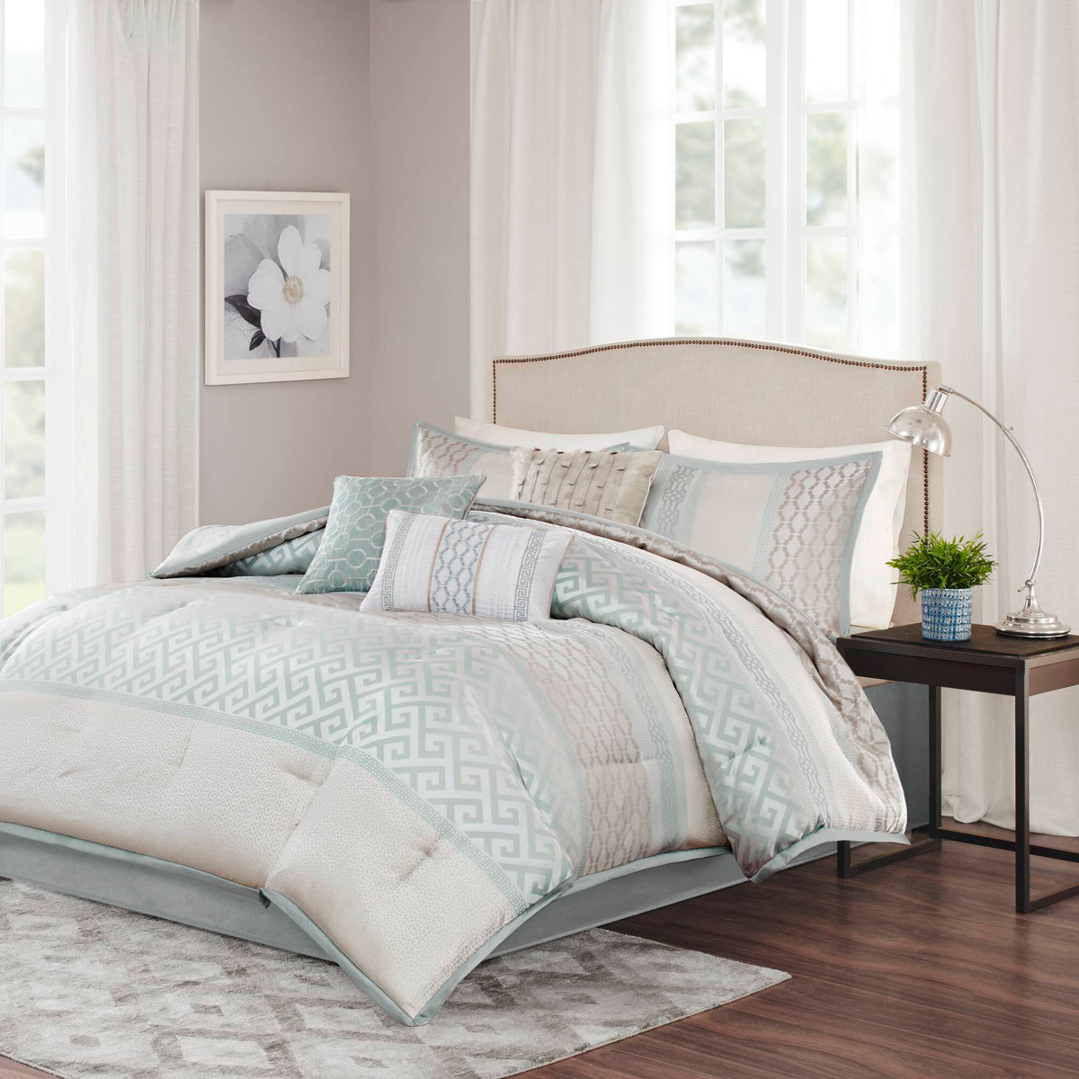 Bennett - Queen Piece Comforter (Set of 7) - Aqua
