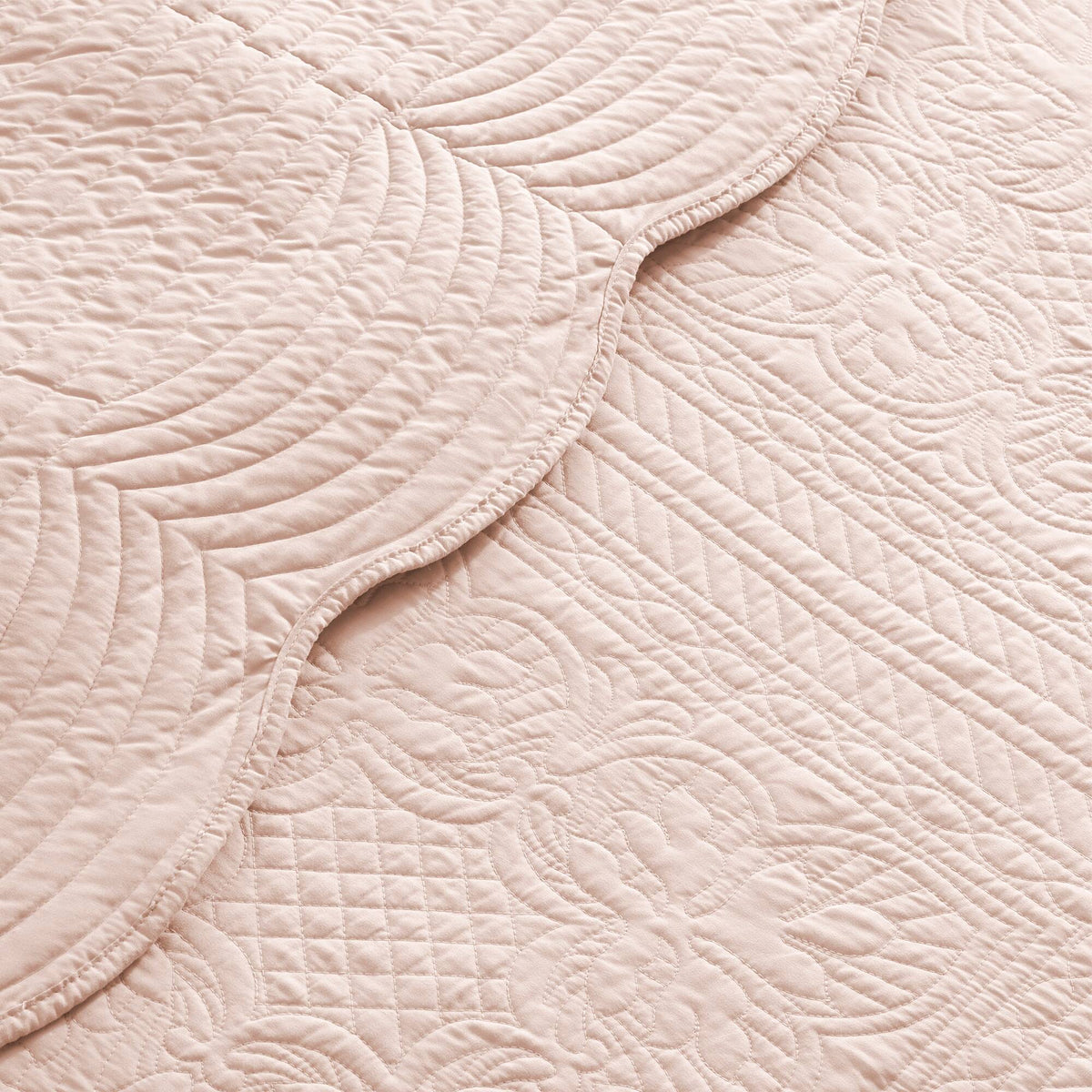 Tuscany - 3 Piece Reversible Scalloped Edge Coverlet Set - Blush