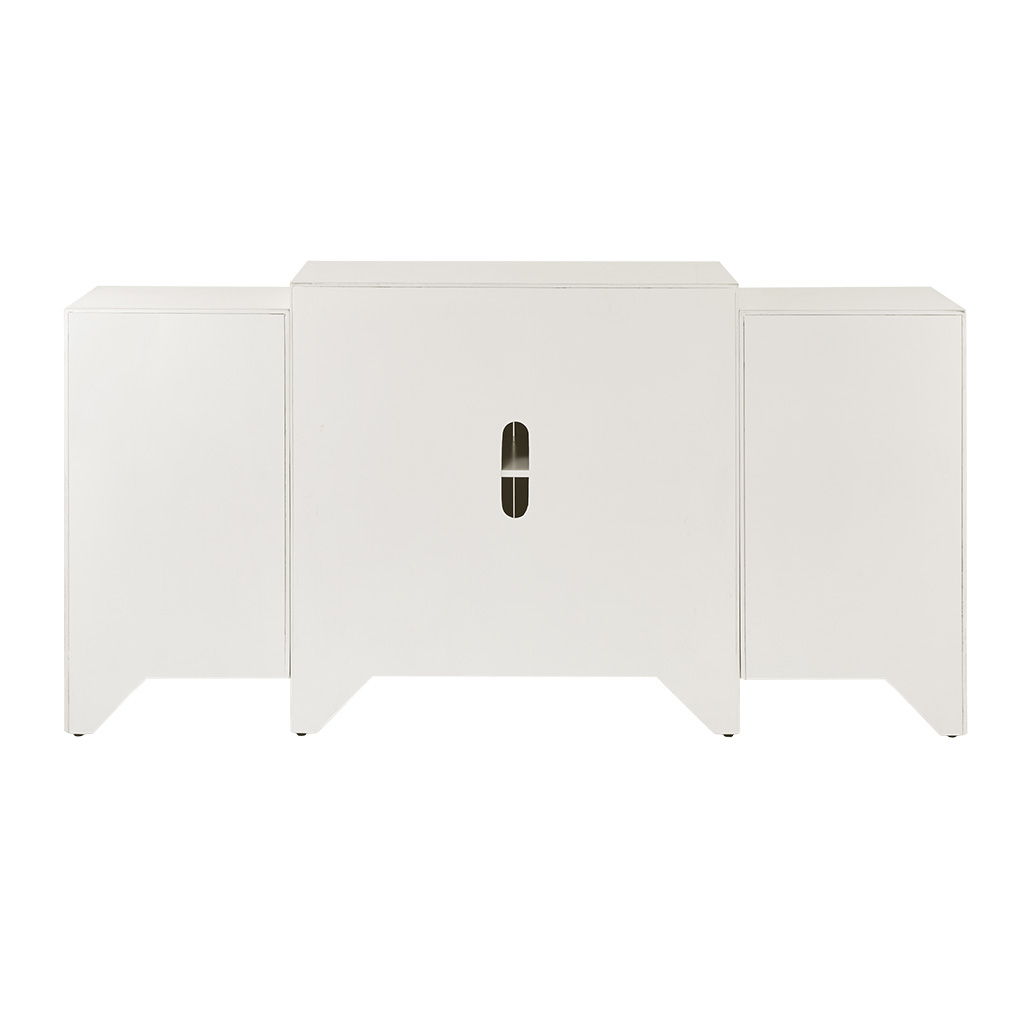 Verona - Dining Buffet Server Quaterfoil Design Kitchen Storage Cabinet With Mirrored Doors - Cream